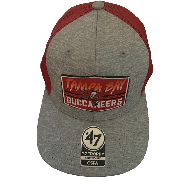 Tampa Bay Buccaneers Hat Cap '47 Trophy Stretch Fit Mesh NFL OSFA Gray Red NWT‎ - Picture 1 of 6